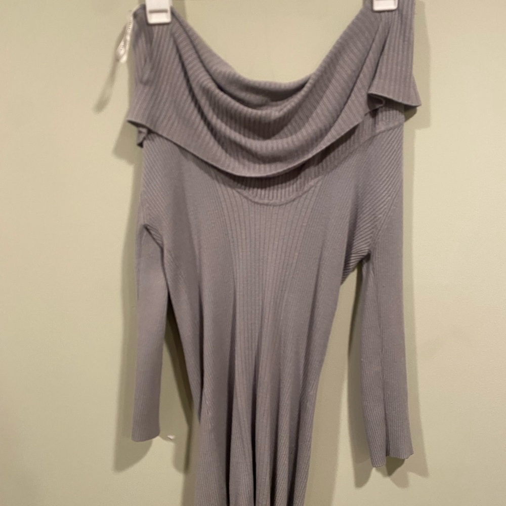 XOXO Ribbed Off-Shoulder Sweater in Gray